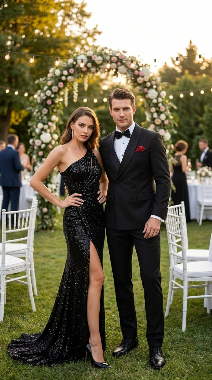 Men’s Black Six Button Double Breasted Tuxedo, 2 Piece Formal Wedding Suit