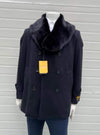 Mens Black Overcoat - Mens Pea coats With Fur Collar - Wool Black Peacoats