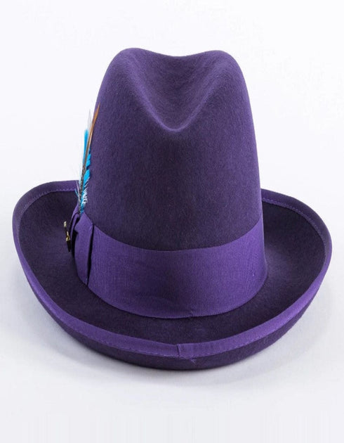 Purple Dress Hat 1920s Fedora Style - Mens Classic Gangster Godfather Wool Dress Hat in Purple