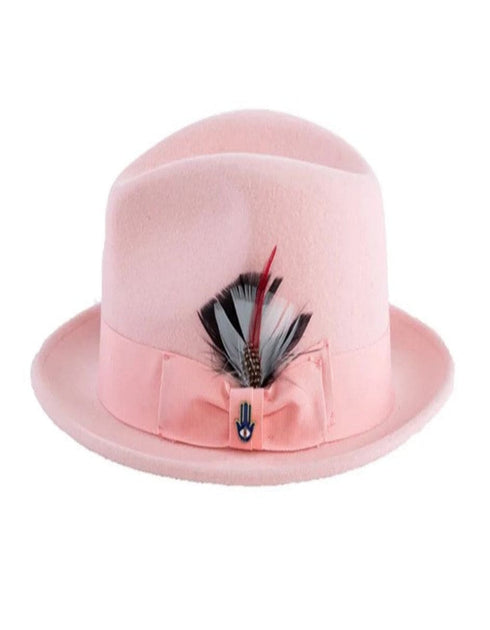 Pink Dress Hat 1920s Fedora Style - Mens Narrow Brim Crushable Wool Dress Hat Trilby Fedora in Pink