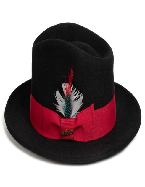 Black and Red Dress Hat 1920s Fedora Style - Mens Classic Wool Fedora Dress Hat in Black and Red