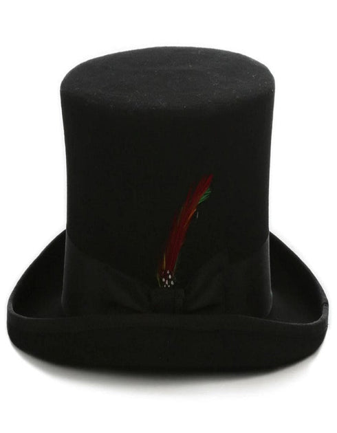 Black Dress Hat 1920s Fedora Style - Men's Tall 100% Wool Dress Top Hat in Black