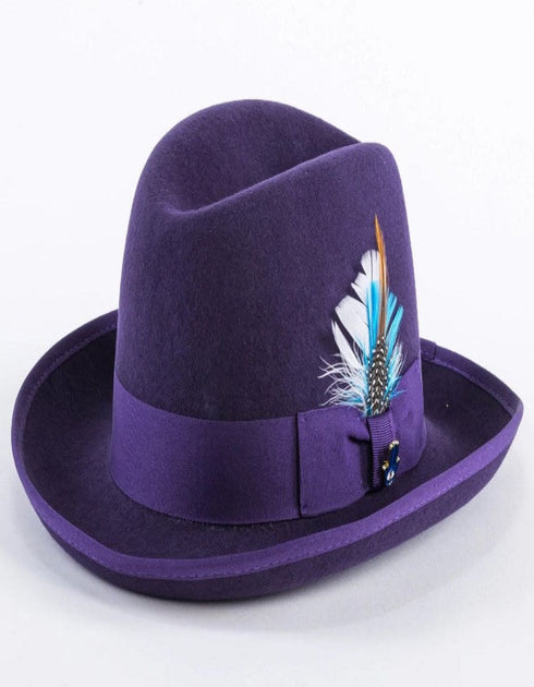 Purple Dress Hat 1920s Fedora Style - Mens Classic Gangster Godfather Wool Dress Hat in Purple