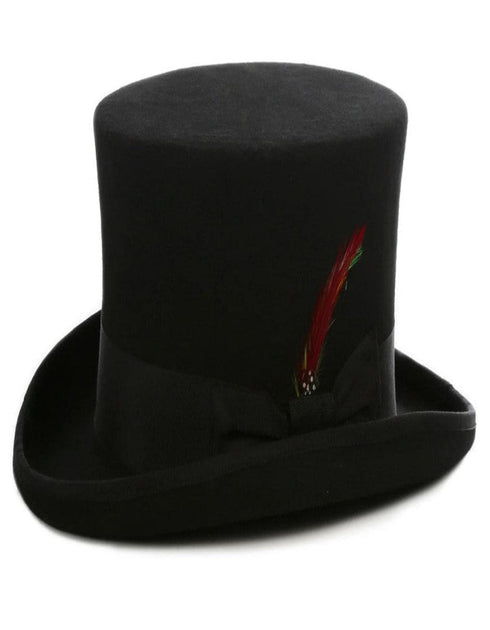 Black Dress Hat 1920s Fedora Style - Men's Tall 100% Wool Dress Top Hat in Black