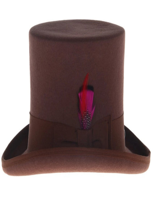 Brown Dress Hat 1920s Fedora Style - Men's Tall 100% Wool Dress Top Hat in Brown