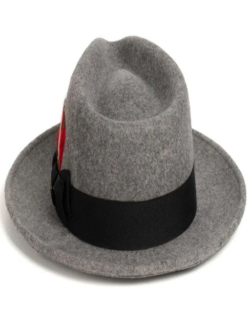 Grey Dress Hat 1920s Fedora Style - Mens Classic Wool Fedora Dress Hat in Grey Melange