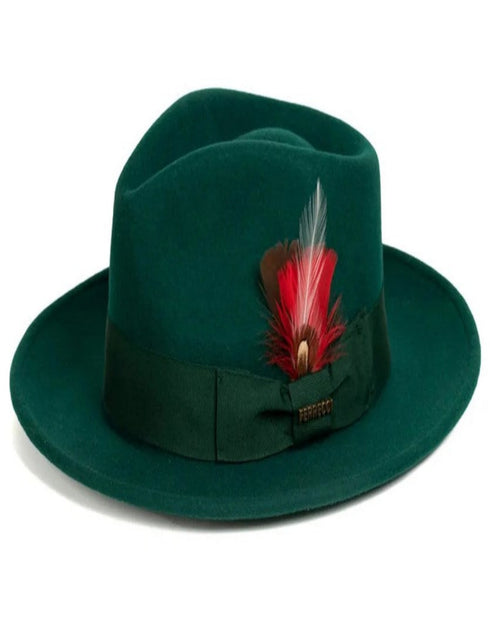 Hunter Green Dress Hat 1920s Fedora Style - Mens Classic Wool Fedora Dress Hat in Hunter Green