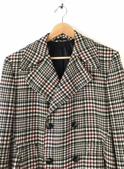 Mens Black Overcoat - Mens Houndstooth Six Button Front Double Breasted Wool Overcoat