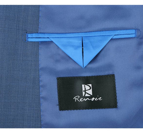 Renoir Clothing - Renoir Suit - Renoir Fashion - Single Breasted Wool Blend Slim Fit Blue Renoir Suit