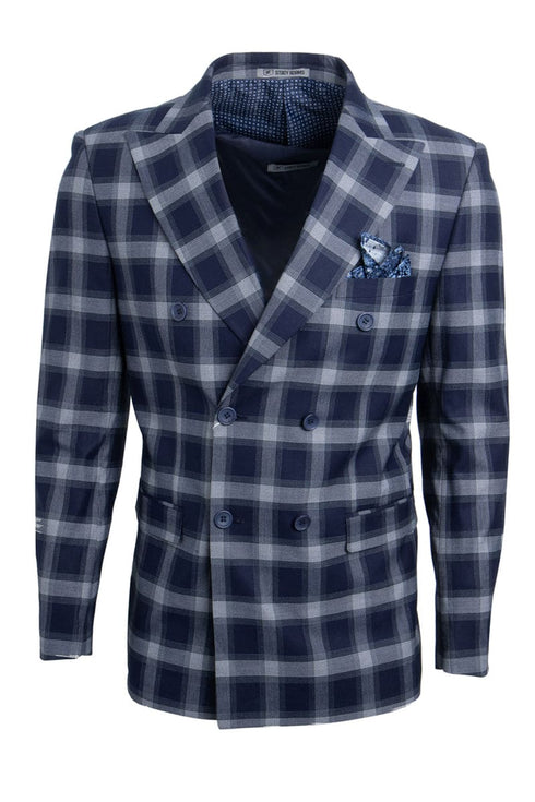 Mens Stacy Adams Suit - Stacy Adams Suit Men's Double Breasted Navy Plaid Suit