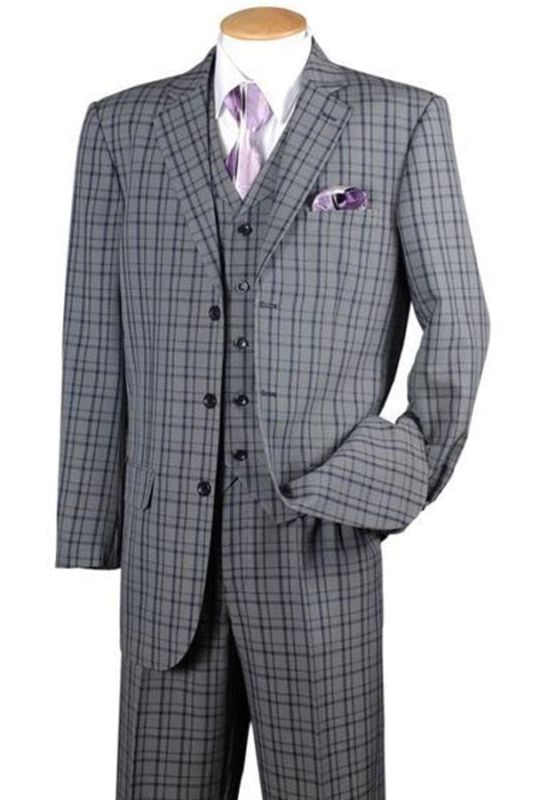 "Black Windowpane Plaid Fashion Suit - Men's 3-Button Vested"