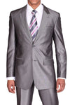 "Sharkskin Slim Fit Suit for Men - Grey, 2 Button Peak Lapel"