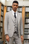 "Mens Stacy Adams Suit-Stacy Adam's Suit Men's Grey Windowpane Plaid Suit - One Button, Peak Lapel, Vested"