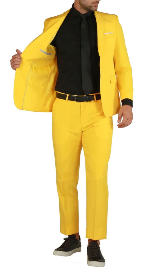 Paul Lorenzo Mens Yellow Slim Fit 2 Piece Suit