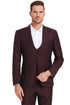 "Sharkskin Suit Men's - Burgundy Windowpane Plaid, Two Button Vested Peak Lapel"