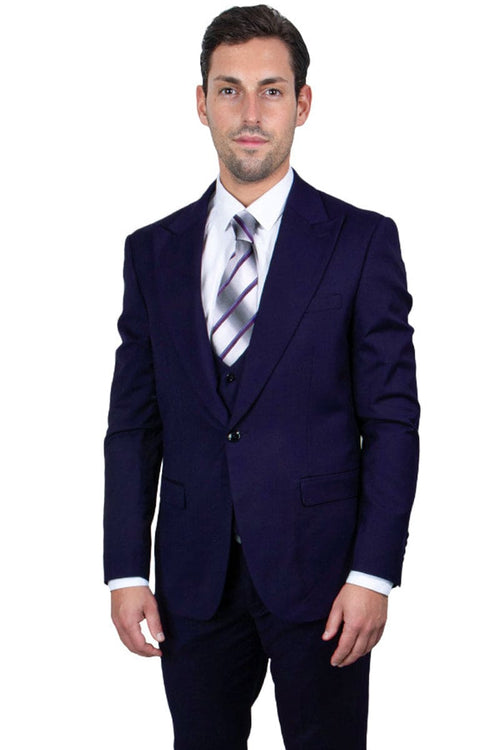 "Mens Stacy Adams Suit -Stacy Adams Men's Navy Blue Suit with Vested One Button Peak Lapel"