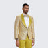 Gold Suit For Prom - Gold Blazer + Matching Pants + Men's Yellow Tuxedo with Gold Textured Paisley Design- Wedding - Prom