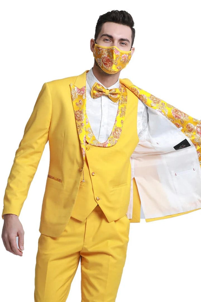 Men's One Button Vested Prom & Yellow Gold Wedding Tuxedo