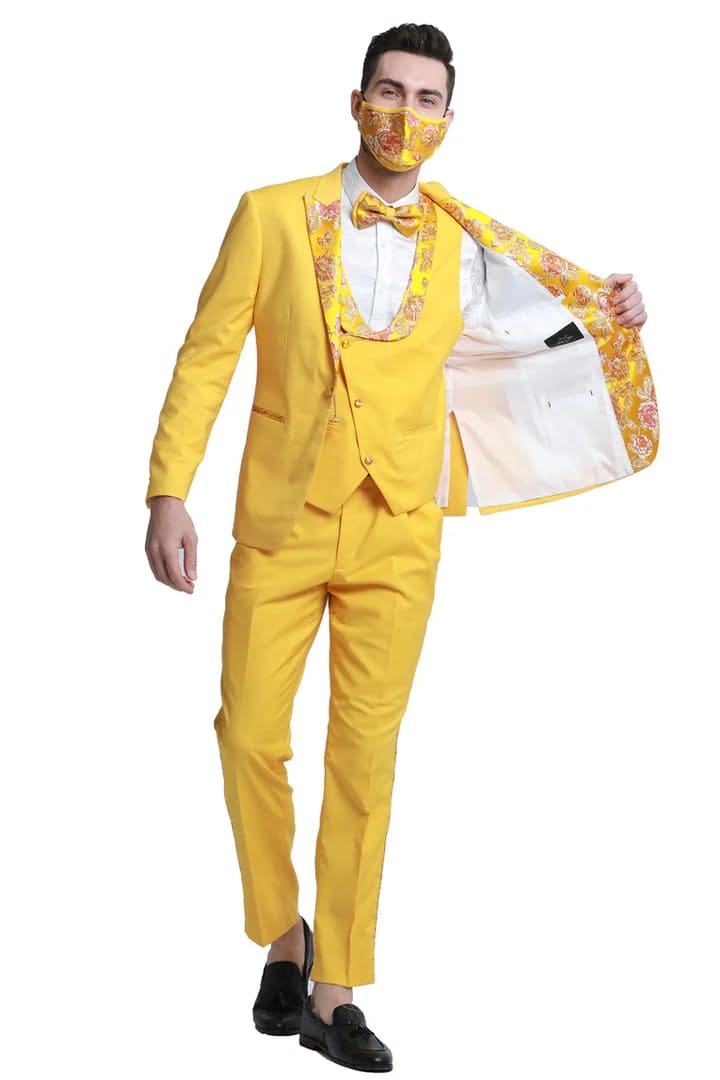Men's One Button Vested Prom & Yellow Gold Wedding Tuxedo