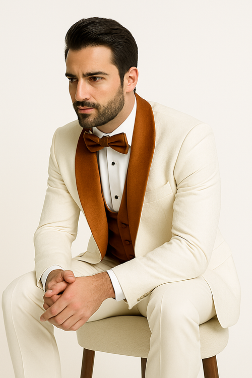 York Slim Fit Tuxedo Suit ( White & Orange )