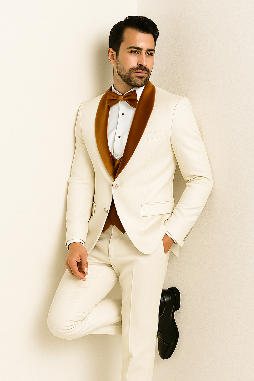 York Slim Fit Tuxedo Suit ( White & Orange )