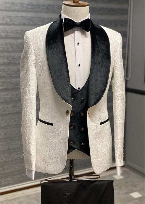 York Slim Fit Tuxedo Suit ( White & Black )