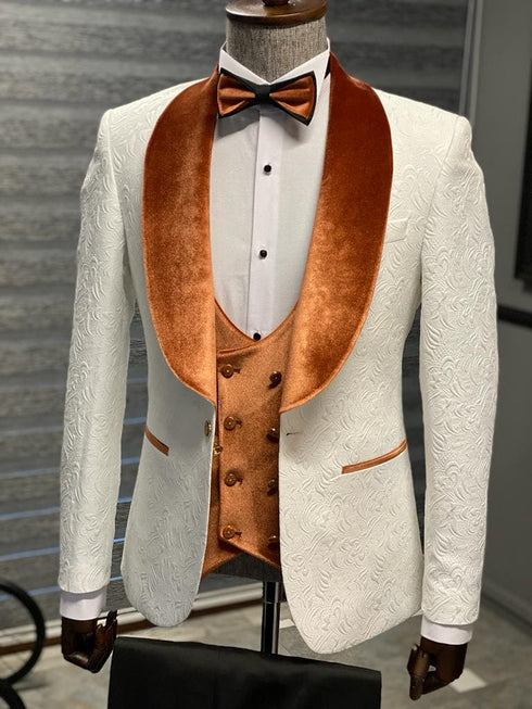 York Slim Fit Tuxedo Suit ( White & Orange )