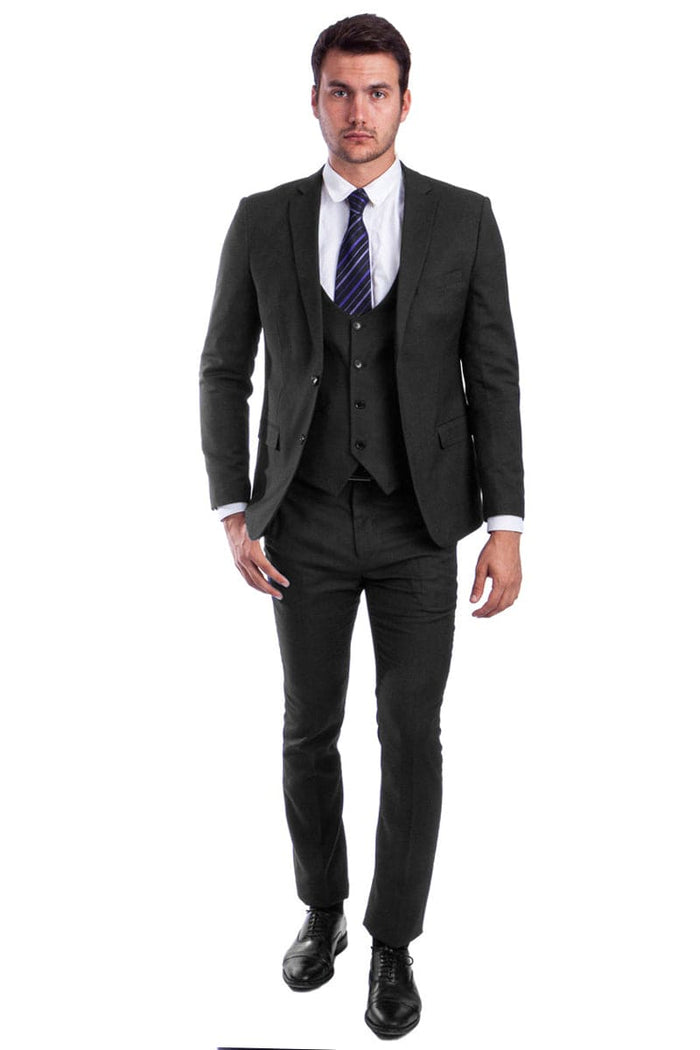 "Black Skinny Fit Men's Suit - Two Button Vested Style"