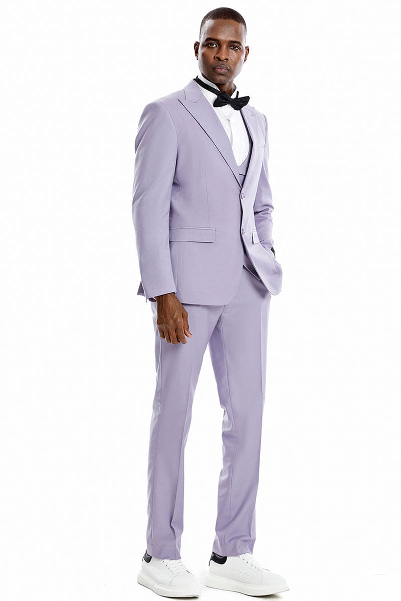 "Lavender Men's Wedding & Prom 2026 Suit - Two Button Vested Peak Lapel"