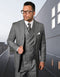 Men's grey pinstripe vest. Double-breasted with six buttons. Features vertical pinstripes and a tailored fit for a classic gangster look.
