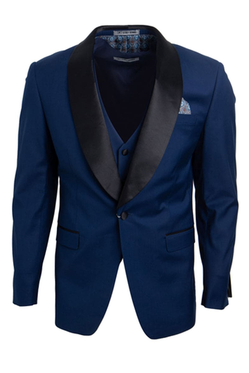 "Mens Stacy Adams Suit - Stacy Adams Suit Men's Vested Shawl Lapel Tuxedo - Indigo Blue"