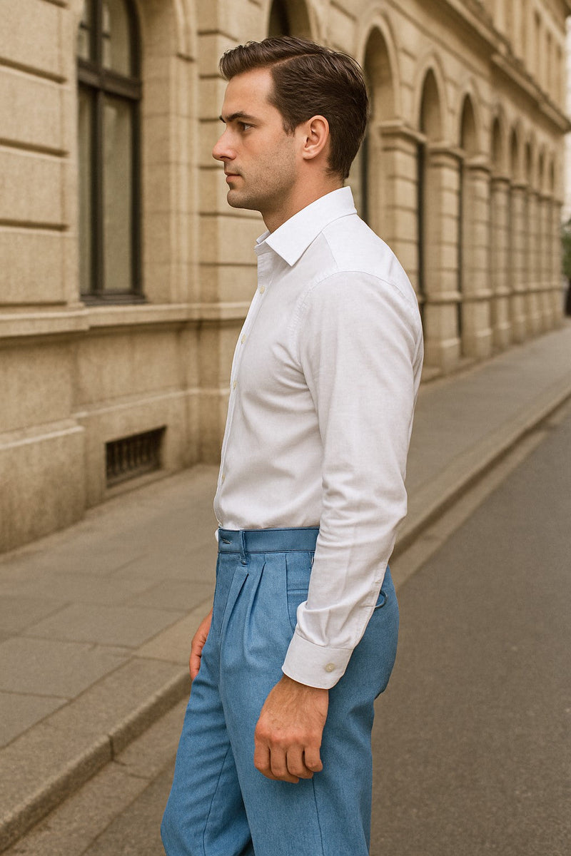 Zacchi Mens Dress Pleated Blue Slacks - Colorful Pants