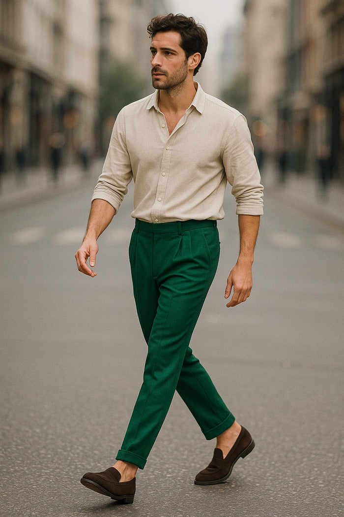 Zacchi Mens Dress Pleated Green Slacks - Colorful Pants