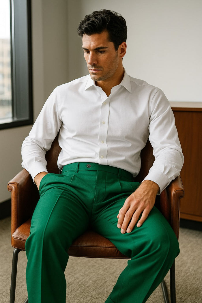 Zacchi Mens Dress Pleated Green Slacks - Colorful Pants