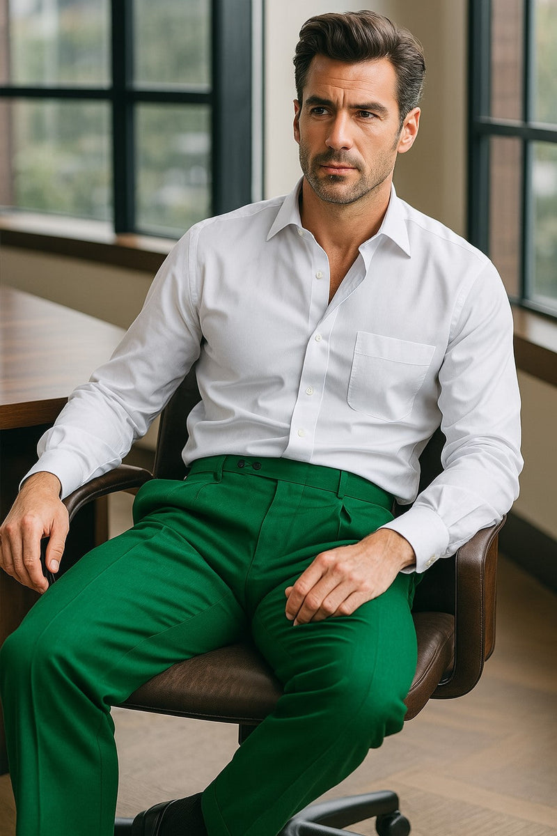 Zacchi Mens Dress Pleated Green Slacks - Colorful Pants