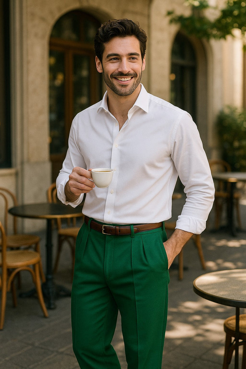Zacchi Mens Dress Pleated Green Slacks - Colorful Pants