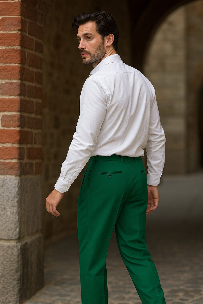 Zacchi Mens Dress Pleated Green Slacks - Colorful Pants