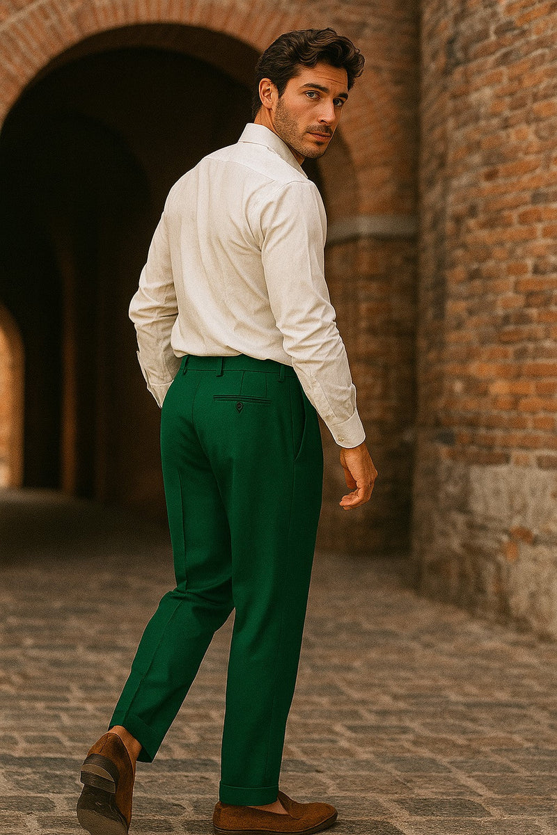 Zacchi Mens Dress Pleated Green Slacks - Colorful Pants