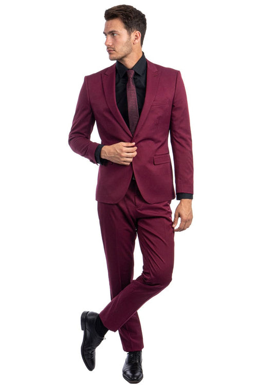 "Burgundy Slim Fit Suit for Men - One Button Peak Lapel Basic"
