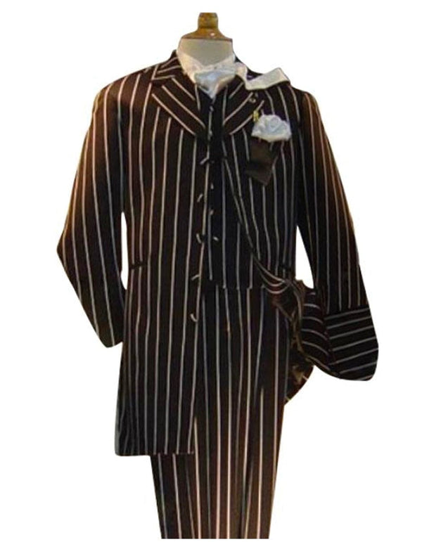 Gangster Suit - Mobster Suit - Mafia Suit For Mens Vested Gangster Bold Pinstripe Zoot Suit in Black