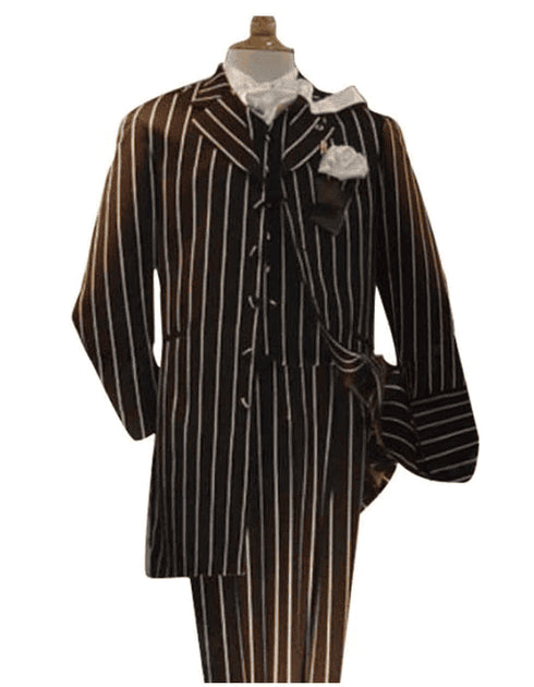 Mens Pimp Suit -Gangster Suit - Mobster Suit - Mafia Suit For Mens Vested Gangster Bold Pinstripe Zoot Suit in Black