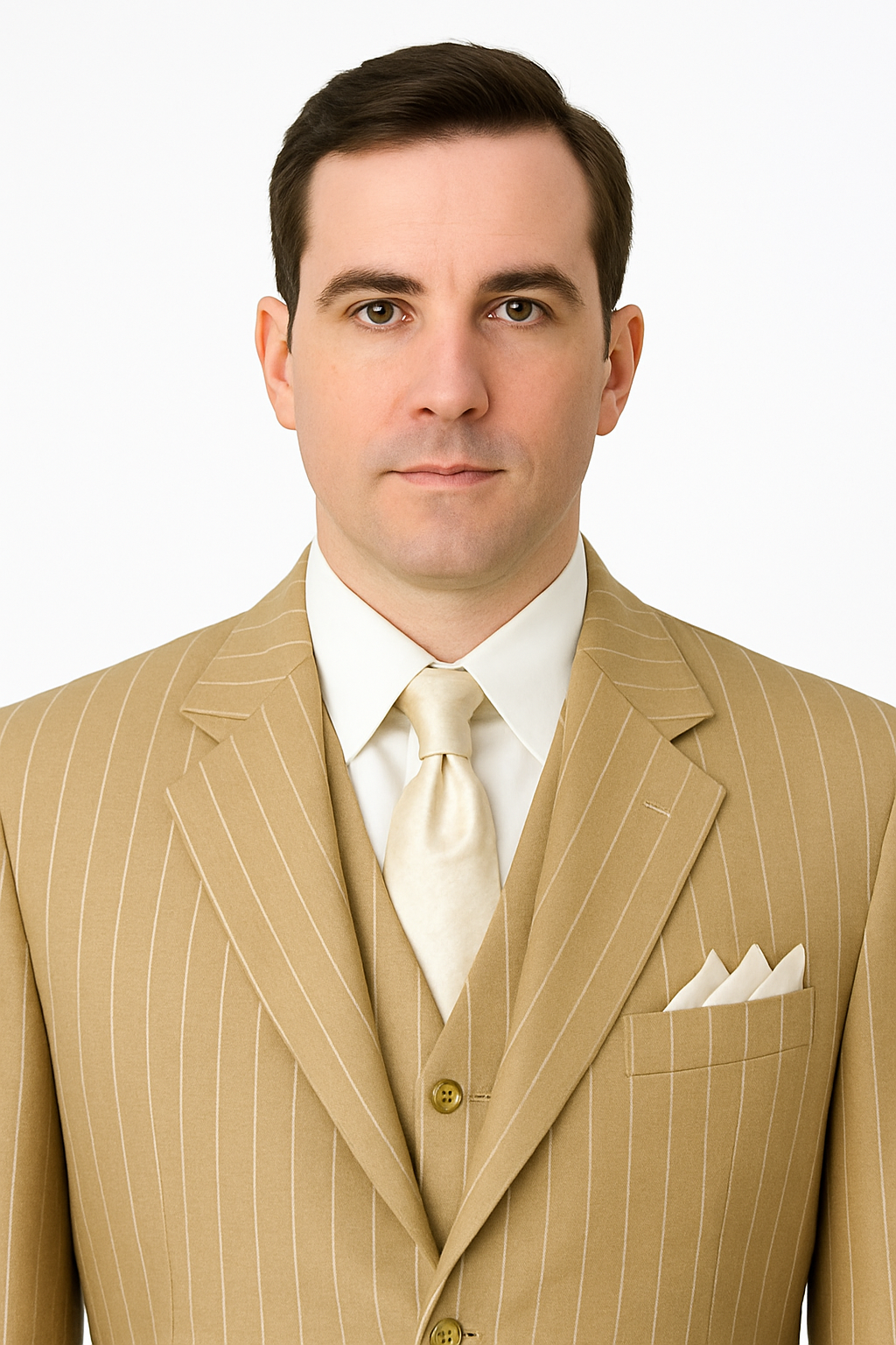 Beige Pinstripe 3-Piece Suit – Gentleman’s Premium Outfit