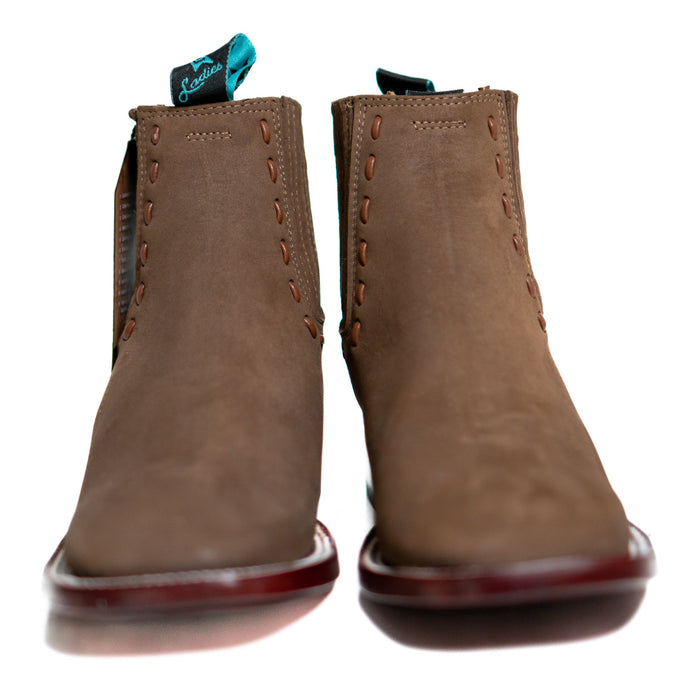 Los Altos Women's Boot Wide Square Toe Nobuck Taupe Leather Sole - Nobuck Taupe