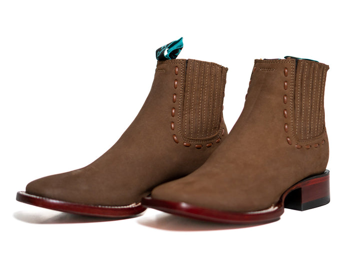 Los Altos Women's Boot Wide Square Toe Nobuck Taupe Leather Sole - Nobuck Taupe