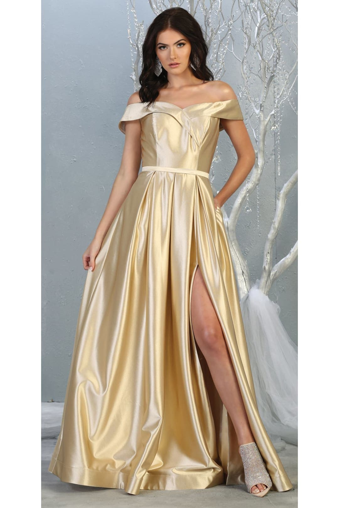A-line Metallic Formal Unique Dress with Slit