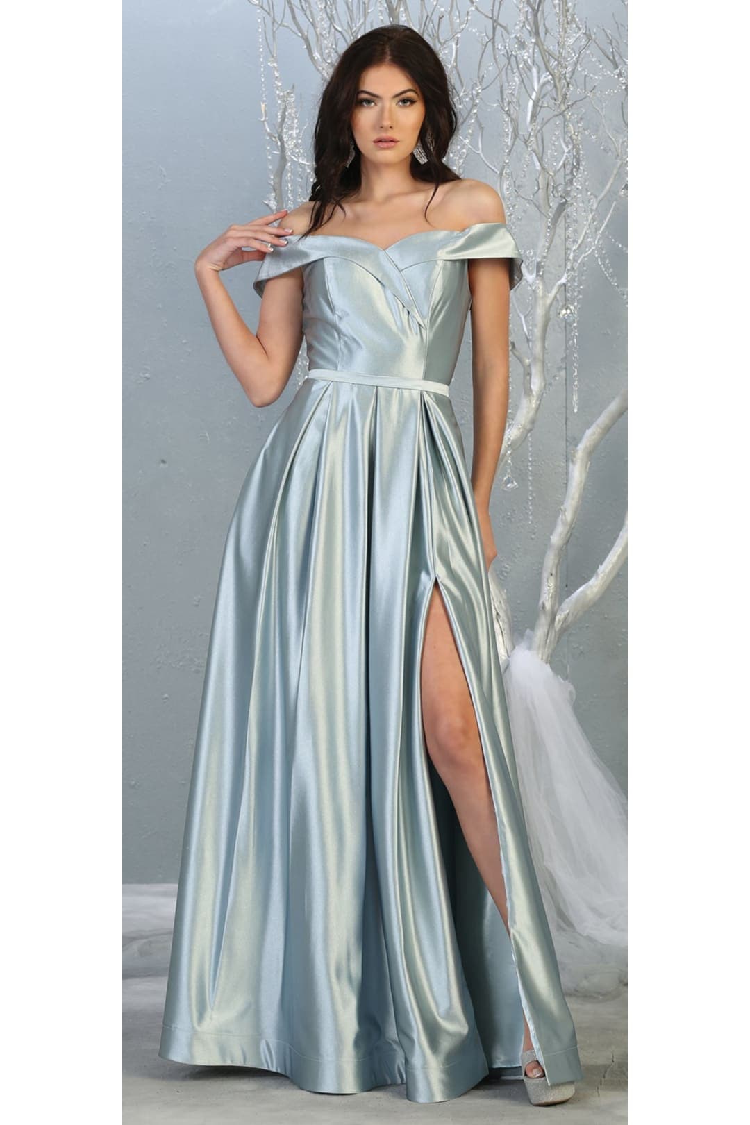 A-line Metallic Formal Unique Dress with Slit