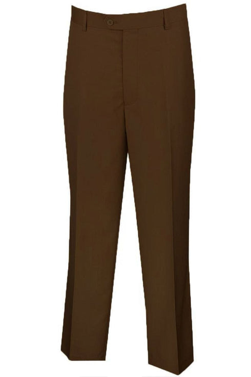 "Wool Feel Men's Regular Fit Dress Pants - Flat Front in Brown"