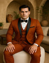 Men's Burnt Orange Tuxedo Suit – 3-Piece Slim Fit with Black Satin Shawl Lapel