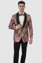 "Vintage Floral Paisley Men's Prom 2025 Tuxedo Smoking Jacket - Fuschia & Gold"