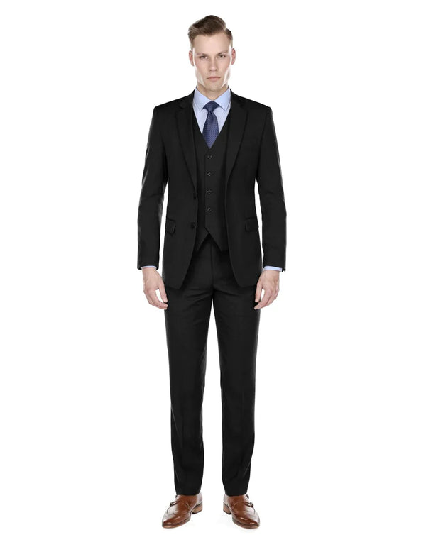 Affordable Groomsmen Suits Mens Modern Fit Vested Suit Black - AlbertoNardoniStore